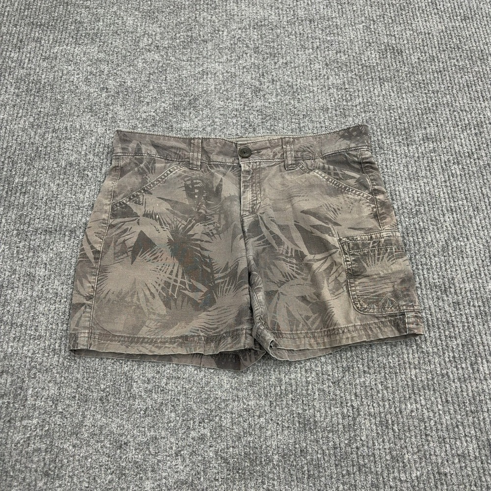Eddie Bauer Shorts Womens 4 Gray Cotton Spandex Tropical Palm Cargo Utility Gorp